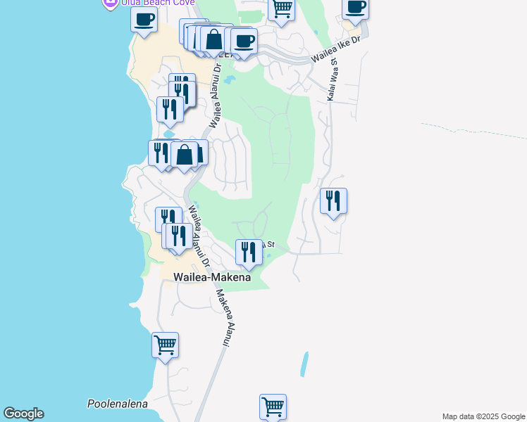 map of restaurants, bars, coffee shops, grocery stores, and more near 4294 Wailina Street in Kihei