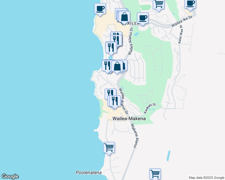 map of restaurants, bars, coffee shops, grocery stores, and more near 4000 Wailea Alanui Drive in Kihei