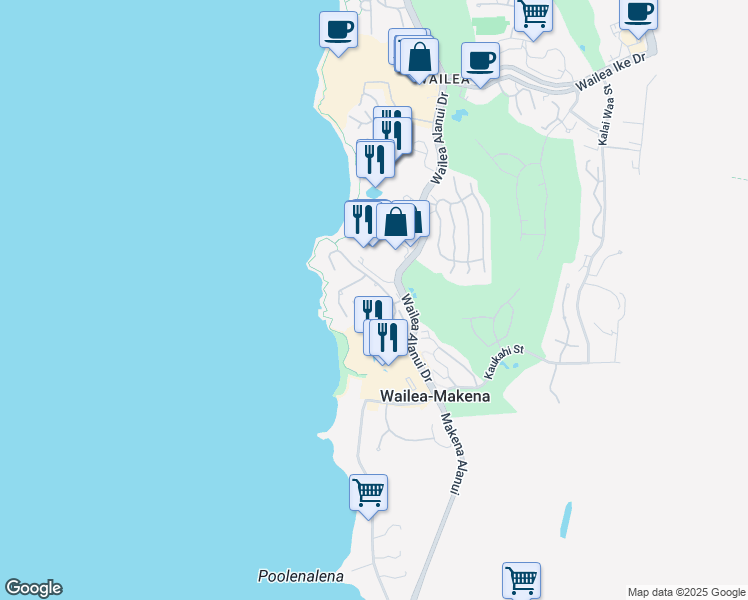 map of restaurants, bars, coffee shops, grocery stores, and more near 4000 Wailea Alanui Drive in Kihei