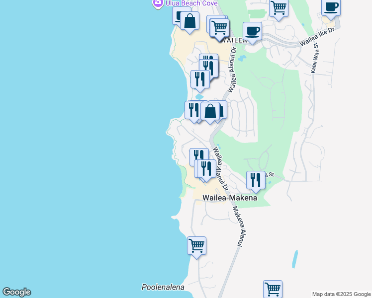 map of restaurants, bars, coffee shops, grocery stores, and more near 4000 Wailea Alanui Drive in Kihei