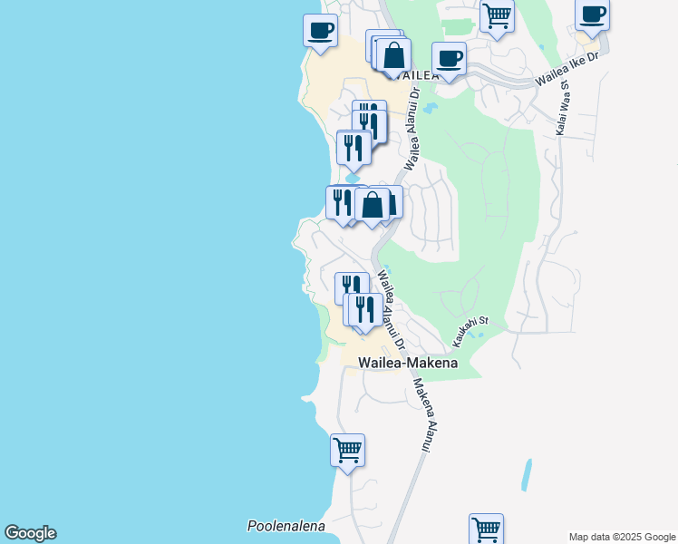 map of restaurants, bars, coffee shops, grocery stores, and more near 4000 Wailea Alanui Drive in Kihei