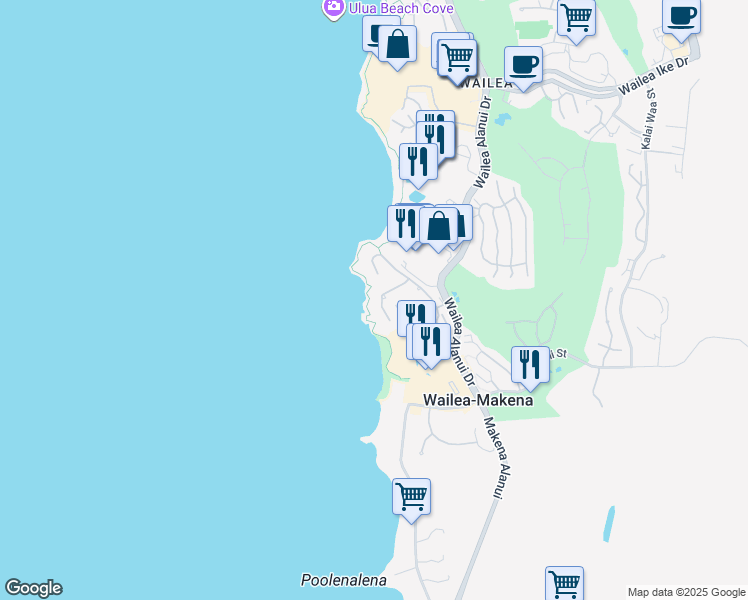 map of restaurants, bars, coffee shops, grocery stores, and more near 4000 Wailea Alanui Drive in Kihei