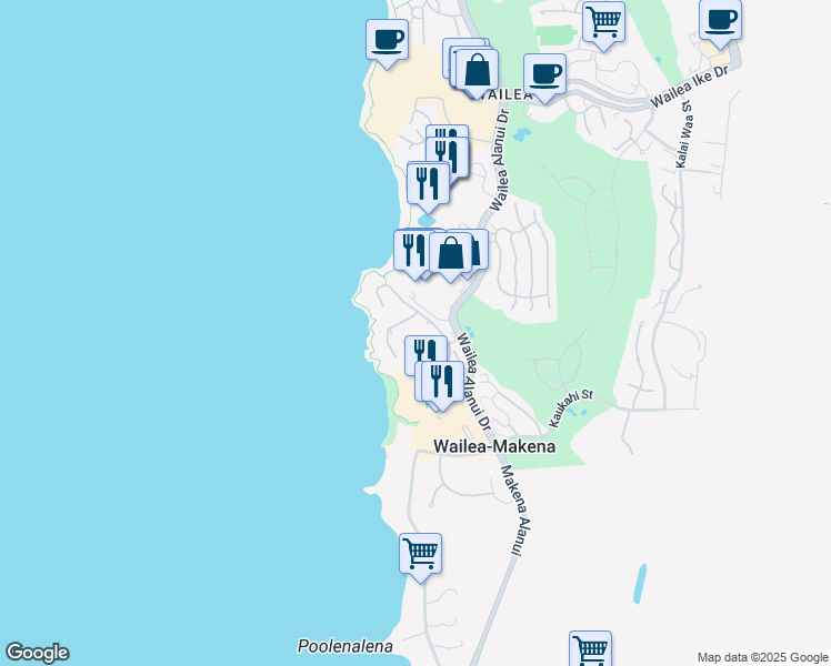 map of restaurants, bars, coffee shops, grocery stores, and more near 4000 Wailea Alanui Drive in Kihei