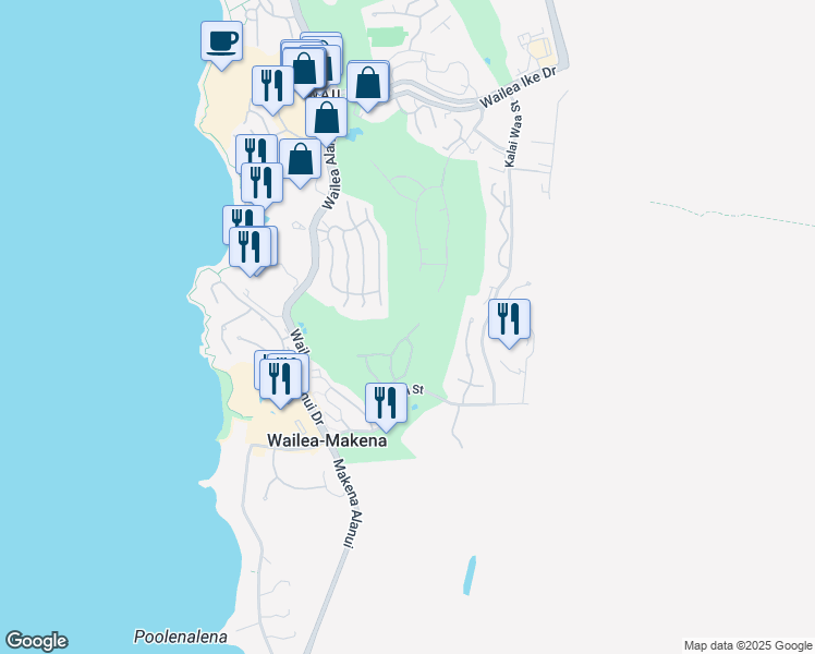 map of restaurants, bars, coffee shops, grocery stores, and more near 4294 Wailina Place in Kihei