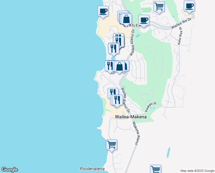 map of restaurants, bars, coffee shops, grocery stores, and more near 4000 Wailea Alanui Drive in Kihei