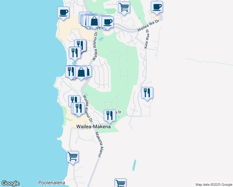 map of restaurants, bars, coffee shops, grocery stores, and more near 4294 Wailina Street in Kihei