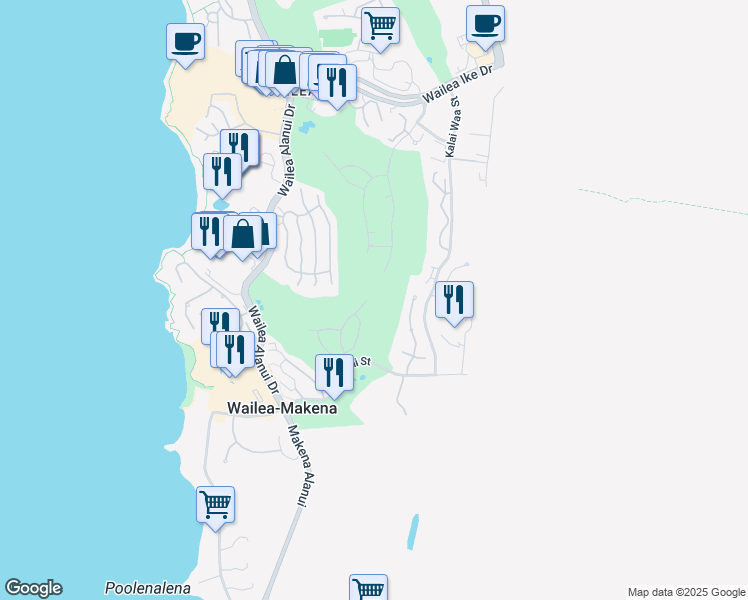 map of restaurants, bars, coffee shops, grocery stores, and more near 4281 Wailina Place in Kihei