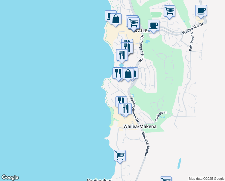 map of restaurants, bars, coffee shops, grocery stores, and more near 4000 Wailea Alanui Drive in Kihei
