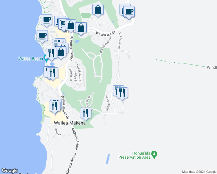 map of restaurants, bars, coffee shops, grocery stores, and more near 3950 Kalai Waa Dr in Kihei