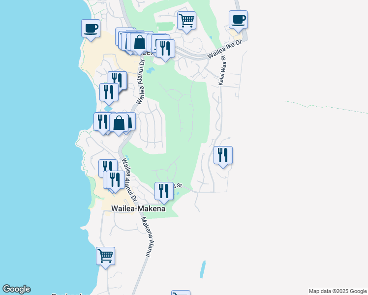 map of restaurants, bars, coffee shops, grocery stores, and more near 3986 Wailea Ekolu Place in Kihei