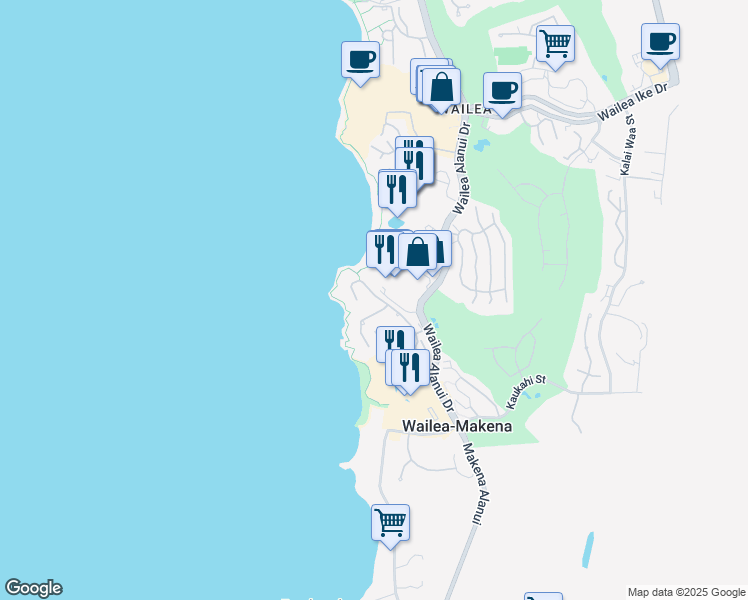 map of restaurants, bars, coffee shops, grocery stores, and more near 4000 Wailea Alanui Drive in Kihei