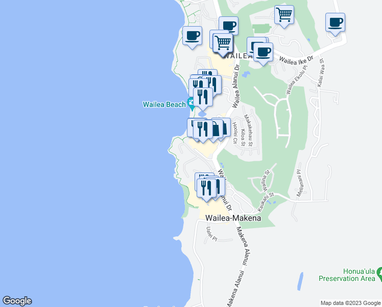 map of restaurants, bars, coffee shops, grocery stores, and more near 4000 Wailea Alanui Drive in Kihei