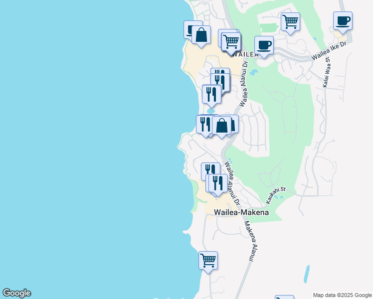 map of restaurants, bars, coffee shops, grocery stores, and more near 4000 Wailea Alanui Drive in Kihei