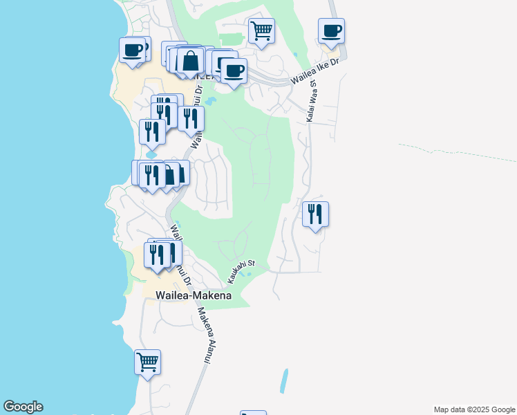 map of restaurants, bars, coffee shops, grocery stores, and more near 3986 Wailea Ekolu Place in Kihei
