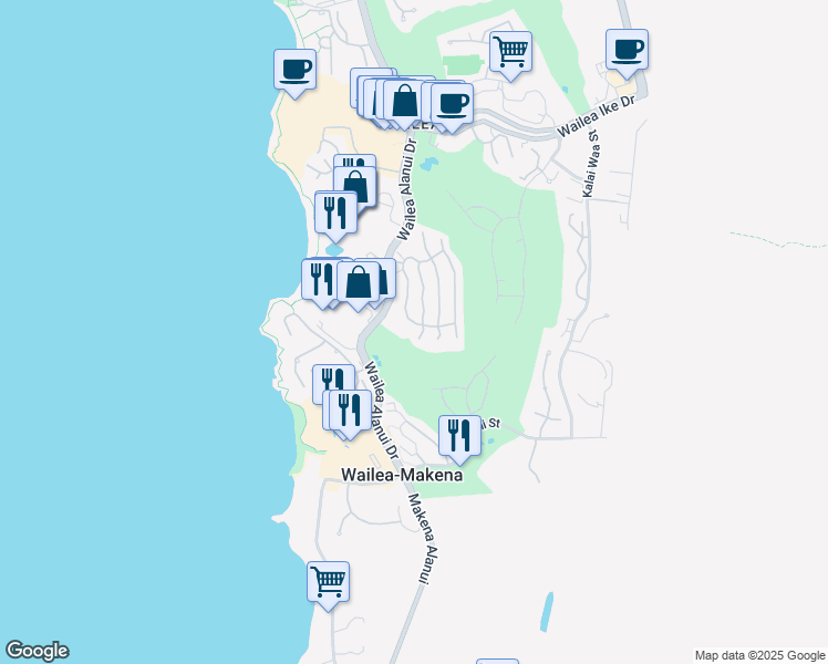 map of restaurants, bars, coffee shops, grocery stores, and more near 15 Kiloa Street in Kihei