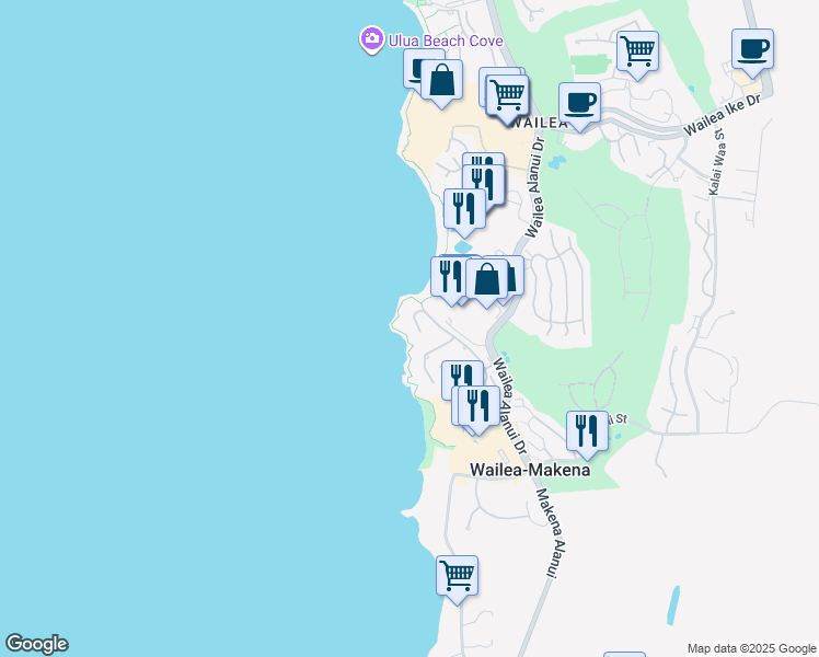 map of restaurants, bars, coffee shops, grocery stores, and more near 4000 Wailea Alanui Drive in Kihei