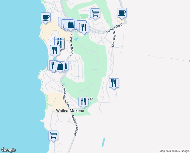 map of restaurants, bars, coffee shops, grocery stores, and more near 3980 Wailea Ekolu Place in Kihei
