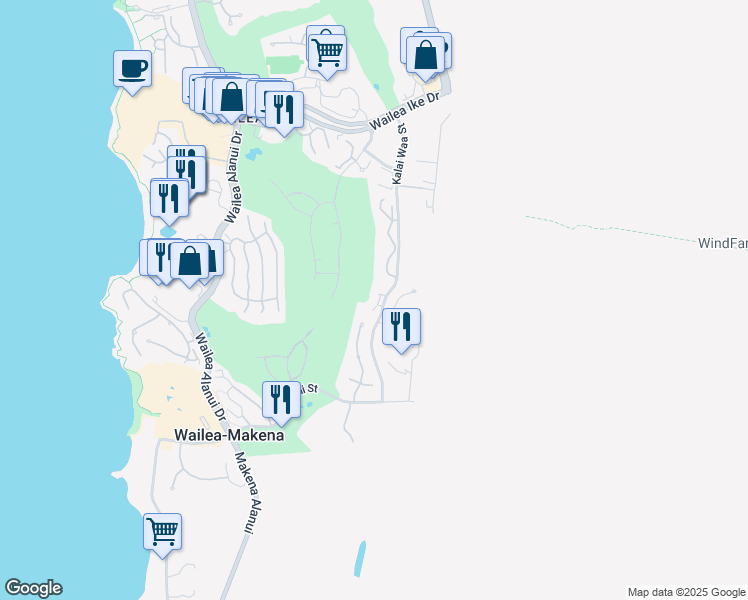map of restaurants, bars, coffee shops, grocery stores, and more near 3950 Kalai Waa Street in Kihei
