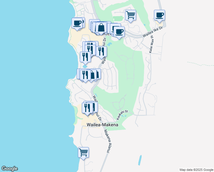 map of restaurants, bars, coffee shops, grocery stores, and more near 21 Kiloa Street in Kihei