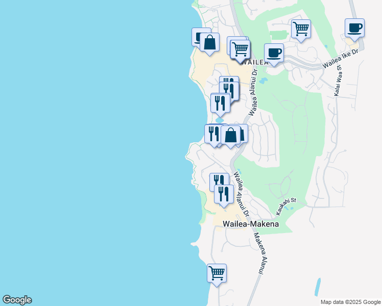 map of restaurants, bars, coffee shops, grocery stores, and more near 4000 Wailea Alanui Drive in Kihei