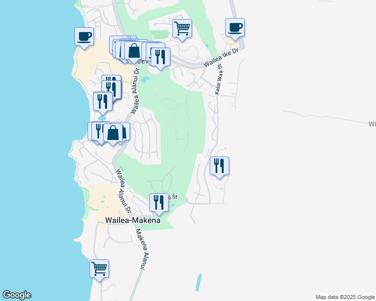 map of restaurants, bars, coffee shops, grocery stores, and more near 3977 Wailea Ekolu Place in Kihei