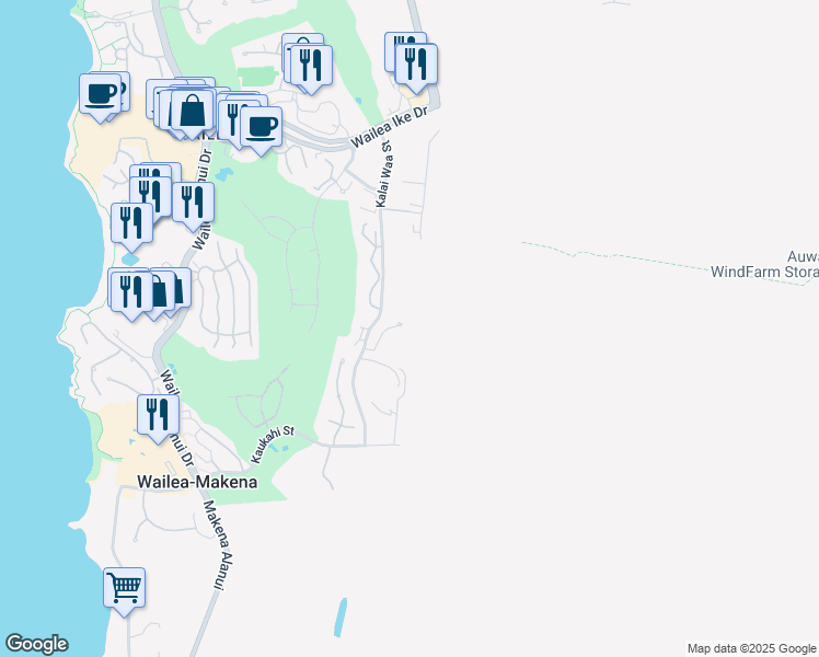map of restaurants, bars, coffee shops, grocery stores, and more near 15 Halapa Place in Kihei