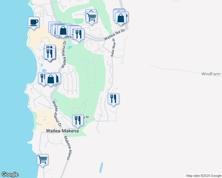 map of restaurants, bars, coffee shops, grocery stores, and more near 15 Halapa Place in Kihei