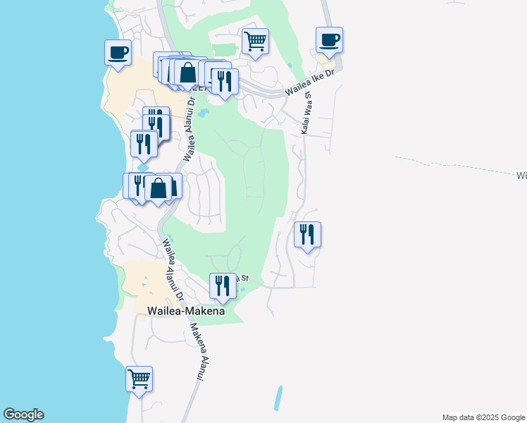 map of restaurants, bars, coffee shops, grocery stores, and more near 3977 Wailea Ekolu Place in Kihei
