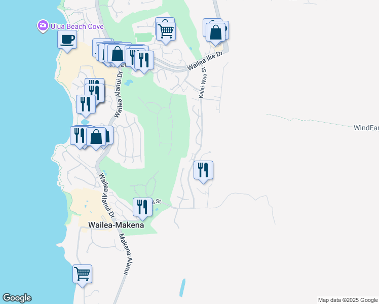 map of restaurants, bars, coffee shops, grocery stores, and more near 3950 Kalai Waa Street in Kihei