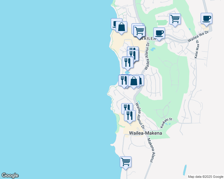 map of restaurants, bars, coffee shops, grocery stores, and more near 4000 Wailea Alanui Drive in Kihei