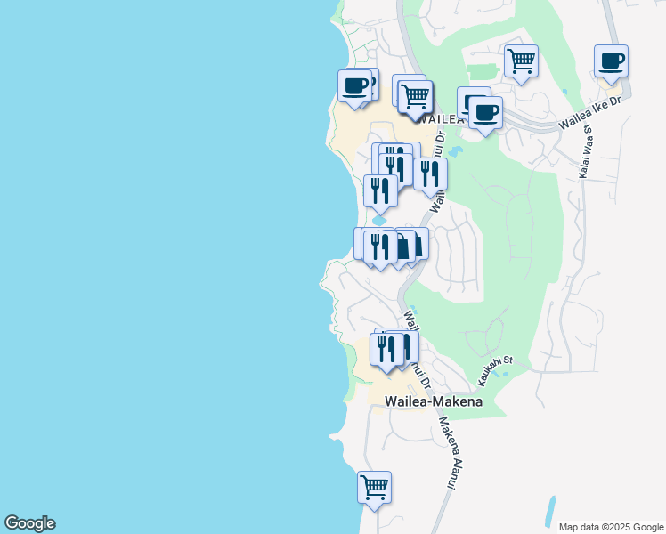 map of restaurants, bars, coffee shops, grocery stores, and more near 4000 Wailea Alanui Drive in Kihei