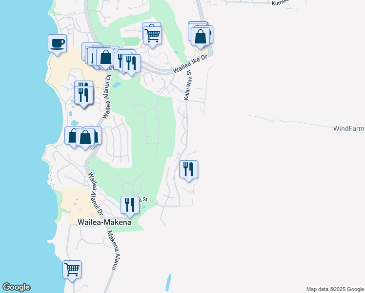 map of restaurants, bars, coffee shops, grocery stores, and more near 3950 Kalai Waa Street in Kihei