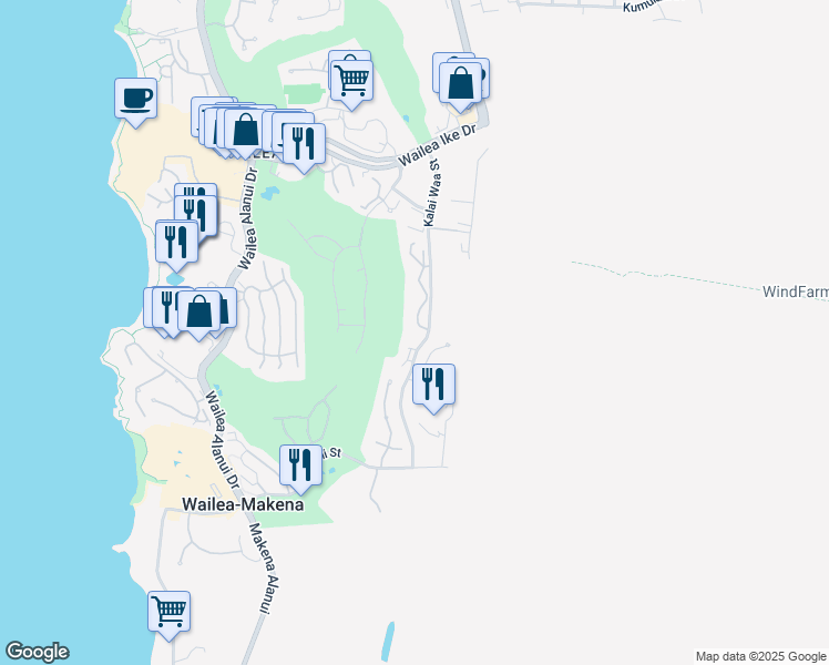 map of restaurants, bars, coffee shops, grocery stores, and more near 3950 Kalai Waa Street in Kihei