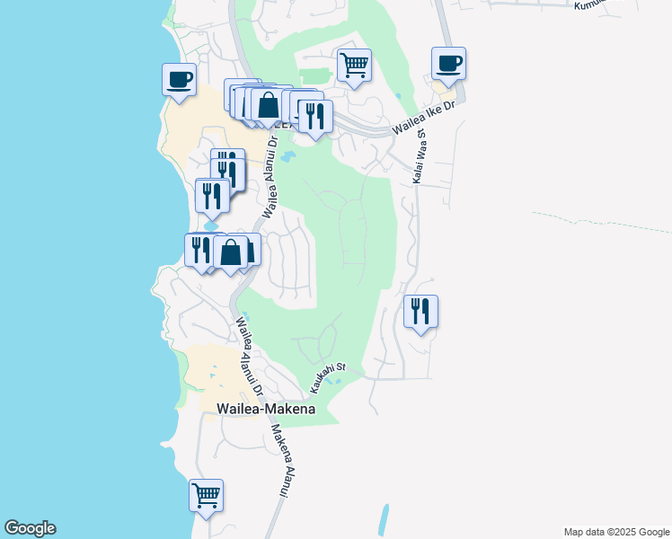 map of restaurants, bars, coffee shops, grocery stores, and more near 3954 Waakaula Place in Kihei