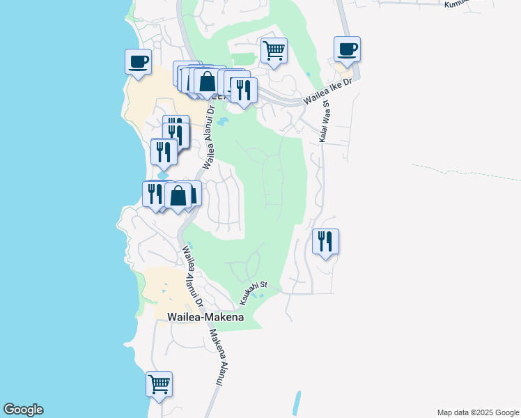 map of restaurants, bars, coffee shops, grocery stores, and more near 3954 Waakaula Place in Kihei