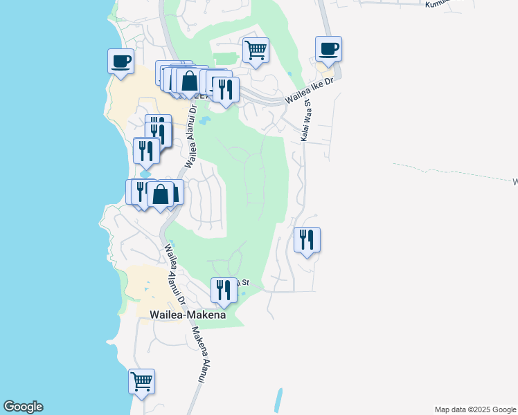 map of restaurants, bars, coffee shops, grocery stores, and more near 216 Pahi Place in Kihei