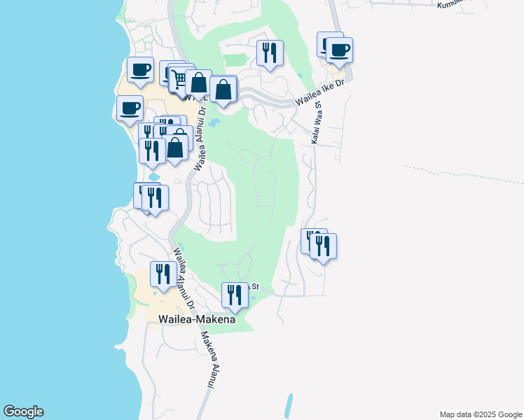 map of restaurants, bars, coffee shops, grocery stores, and more near 210 Pahi Place in Kihei