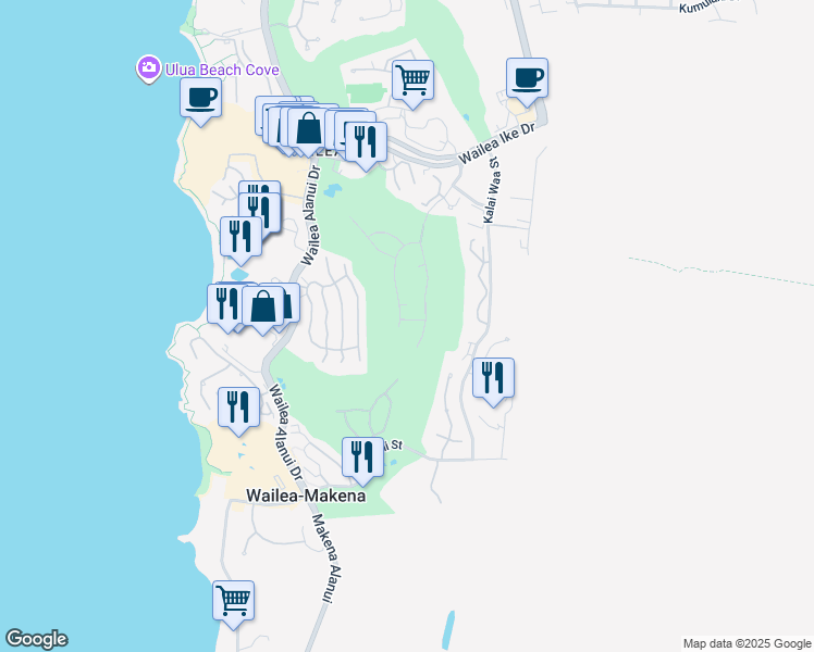 map of restaurants, bars, coffee shops, grocery stores, and more near 210 Pahi Place in Kihei