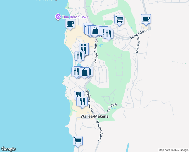 map of restaurants, bars, coffee shops, grocery stores, and more near 24 Hoolei Circle in Kihei
