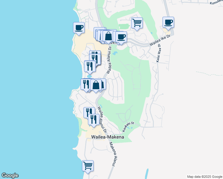 map of restaurants, bars, coffee shops, grocery stores, and more near 31 Kiloa Street in Kihei