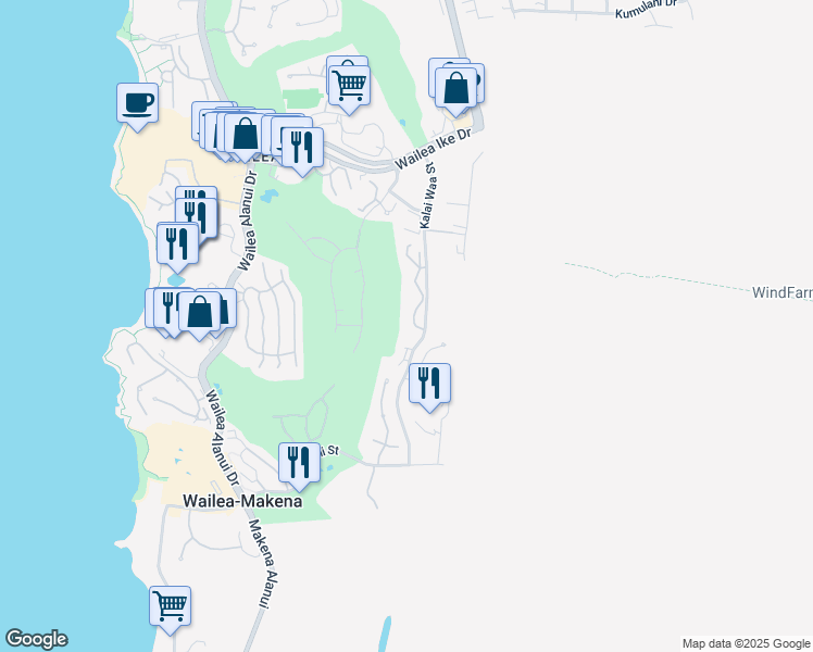 map of restaurants, bars, coffee shops, grocery stores, and more near 3950 Kalai Waa Street in Kihei