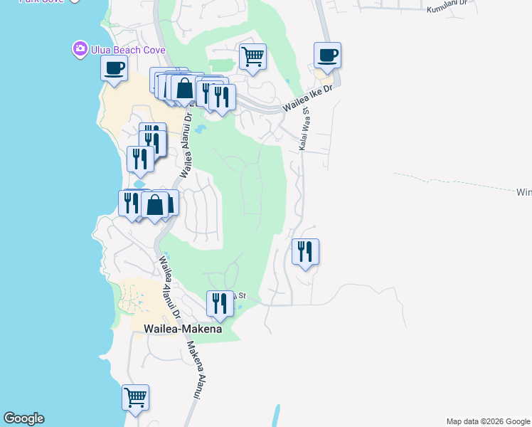 map of restaurants, bars, coffee shops, grocery stores, and more near 216 Pahi Place in Kihei
