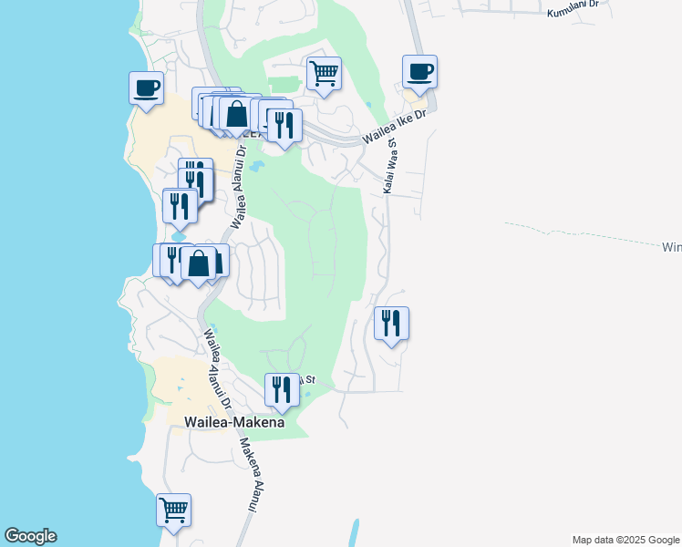 map of restaurants, bars, coffee shops, grocery stores, and more near 3933 Wailea Ekolu Place in Kihei