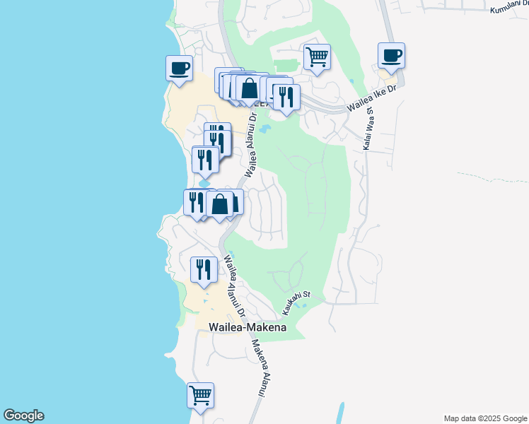 map of restaurants, bars, coffee shops, grocery stores, and more near 24 Hoolei Circle in Kihei