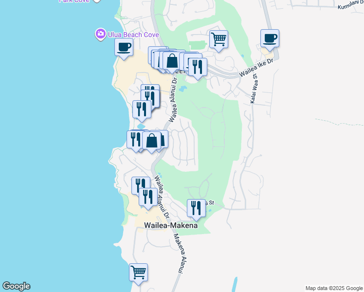map of restaurants, bars, coffee shops, grocery stores, and more near 39 Makakehau Street in Kihei