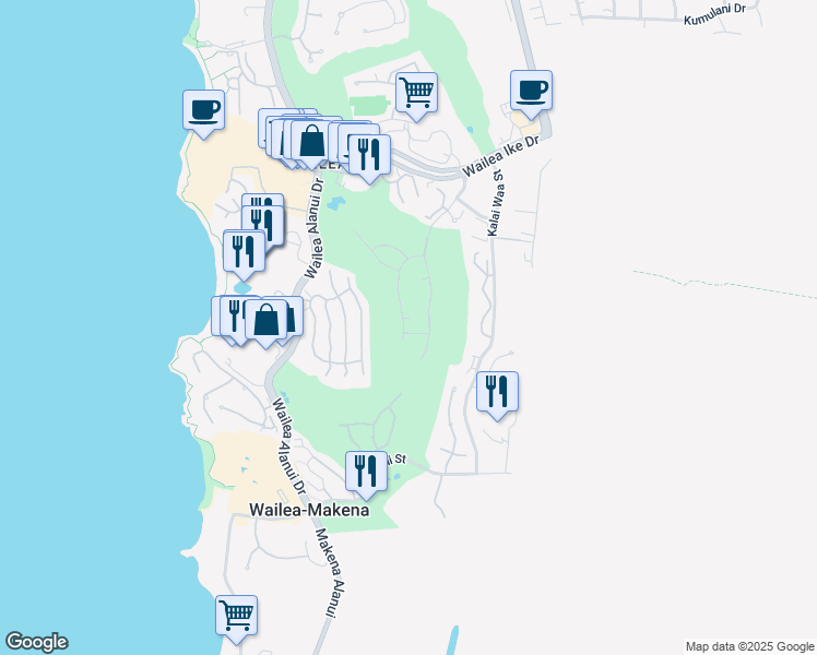 map of restaurants, bars, coffee shops, grocery stores, and more near 3929 Waakaula Place in Kihei