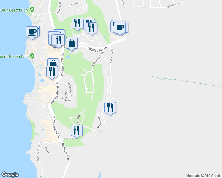 map of restaurants, bars, coffee shops, grocery stores, and more near 2794 Kalai Waa Street in Kihei
