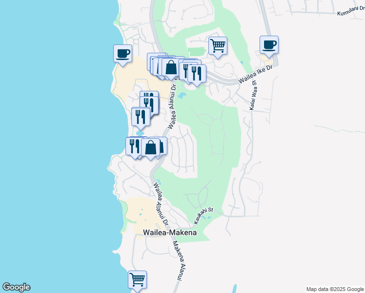 map of restaurants, bars, coffee shops, grocery stores, and more near 57 Makakehau Street in Kihei