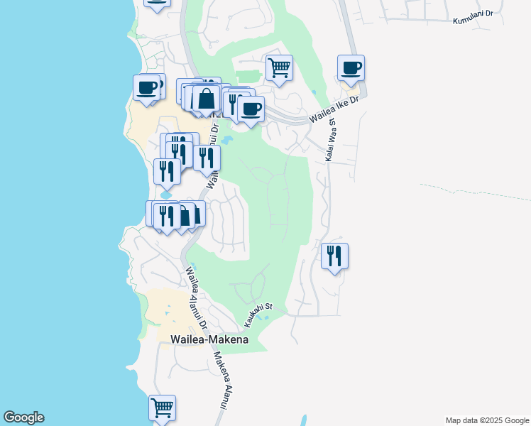 map of restaurants, bars, coffee shops, grocery stores, and more near 3928 Waakaula Place in Kihei