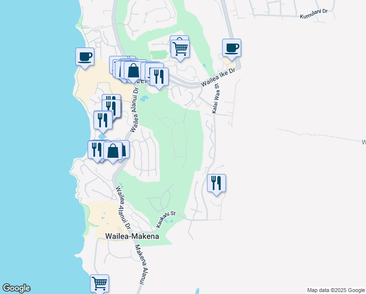 map of restaurants, bars, coffee shops, grocery stores, and more near 3914 Wailea Ekolu Place in Kihei